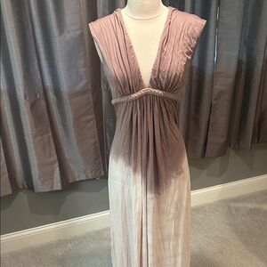 Sky Designer Brand Lace Back Taupe Ombré Maxi Dress sz Large NEW